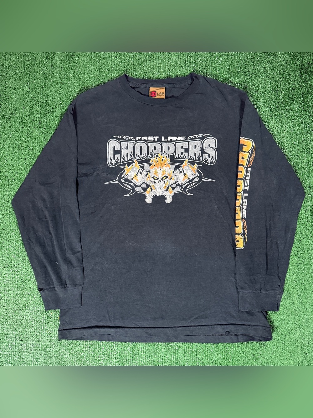 Y2K D Lab Fast Lane Choppers Size Large Black Long Sleeve T-Shirt